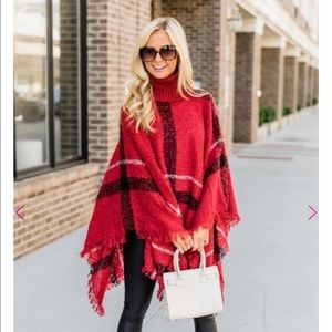 Pink Lily Stay Classy red plaid poncho